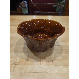 Vintage Haeger Pottery Brown Fluted Scalloped Planter Bowl USA 196